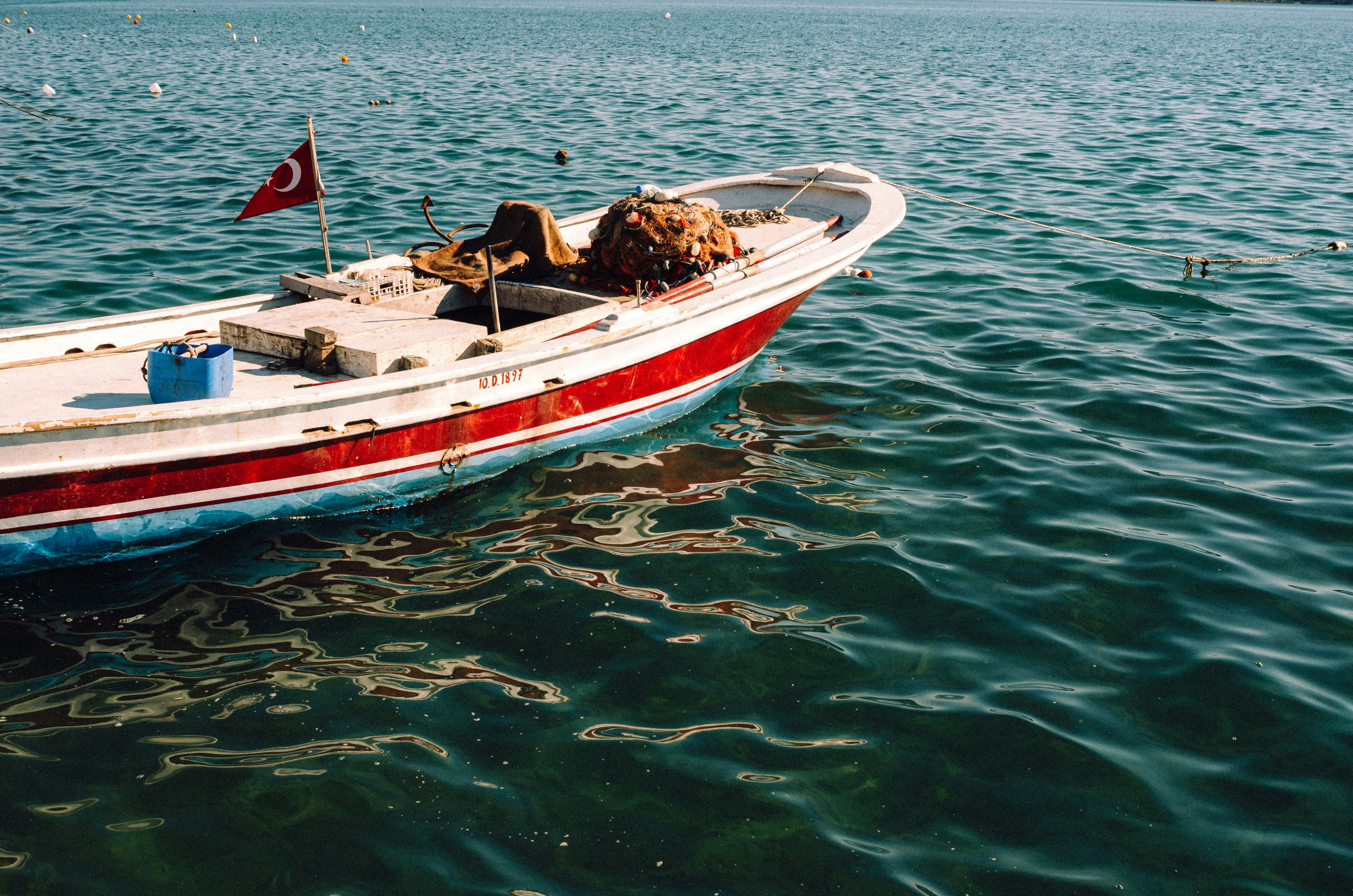 Traditional Turkish fishing boat in Cunda Island waters